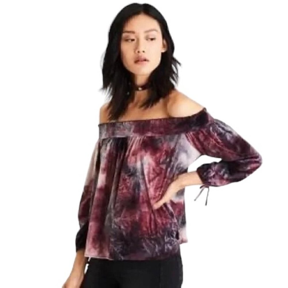 AMERICAN EAGLE Off the Shoulder Tie Dye Crushed Velvet Top - Size Medium